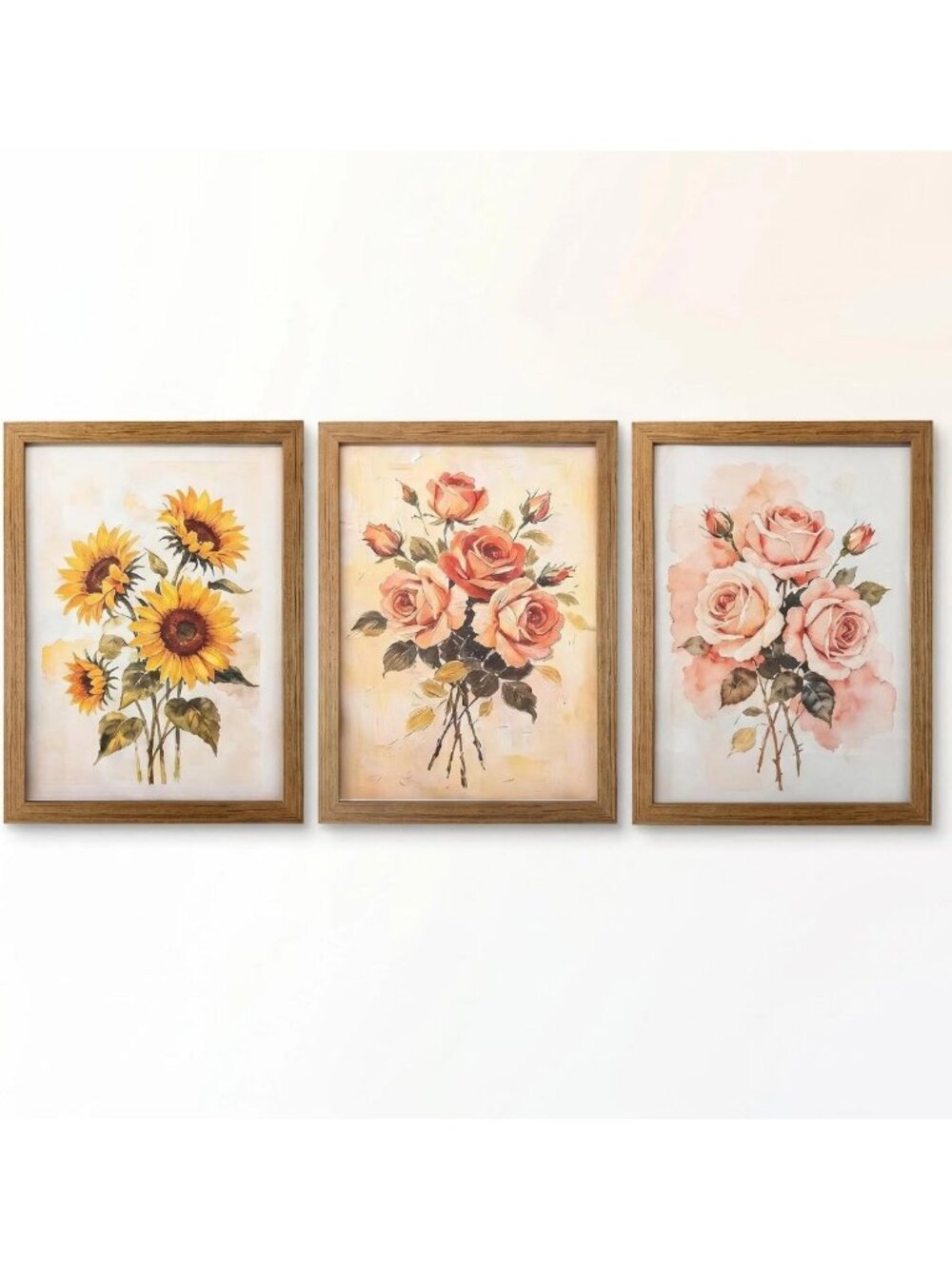 3 Piece Framed Floral Wall Art Set - 12x16 Inch Rustic Home Decor